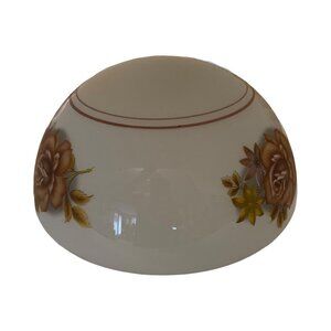 Vintage Floral Glass Ceiling Light Fixture Cover 7.5" Diameter White With Brown